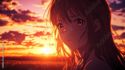 Sunset Serenade: Anime Girl Silhouette at Dusk