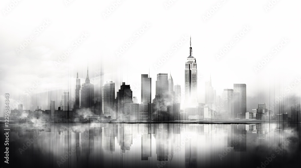 Obraz premium Misty Metropolis: A Monochromatic Cityscape