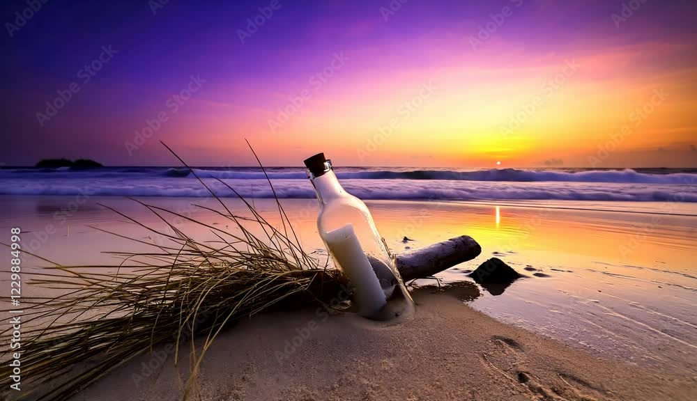 Letter message in a bottle on the beach