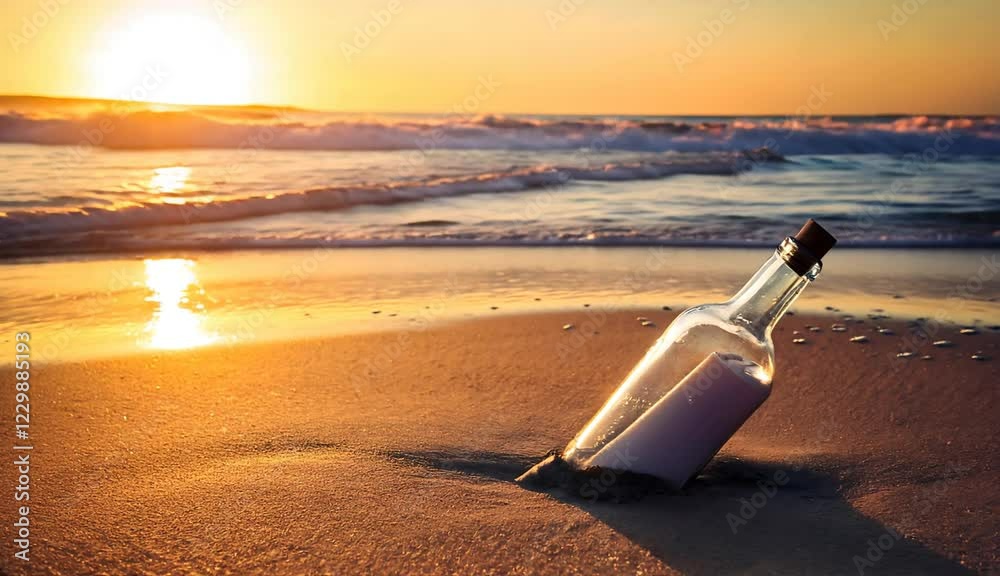 Letter message in a bottle on the beach