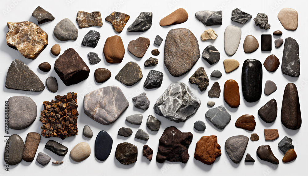 Render an array of various volcanic rocks Render an array of various volcanic rocks