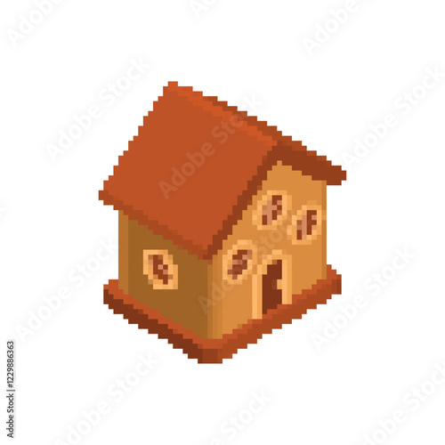 Gingerbread House pixel art. 8 bit Cookie House. pixelated Edible Dwelling