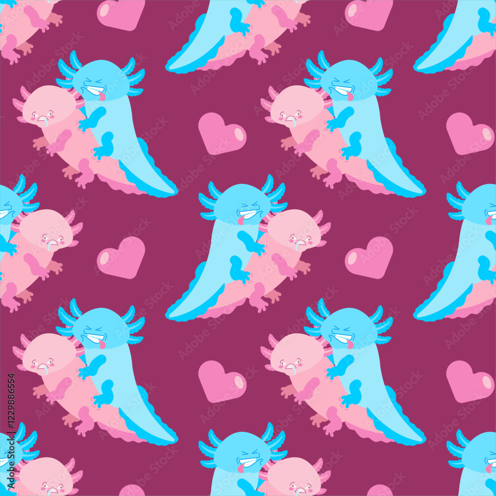 Fototapeta premium Axolotl sex pattern seamless. Axolotls intercourse background. salamander reproduction texture