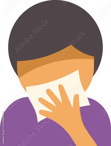 Sick person is covering their mouth while coughing, using a handkerchief to prevent spreading germs