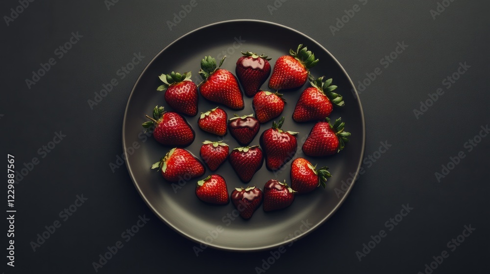 A plate of chocolate-dipped strawberries arranged in the shape of a heart for Valentine Day A plate of chocolate-dipped strawberries arranged in the shape of a heart for Valentine Day