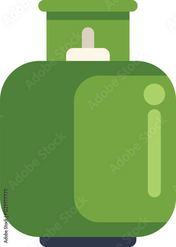 Green gas cylinder with valve for cooking and heating, flat vector illustration isolated on white background