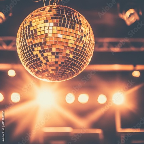 70s disco ball above a vintage music stage