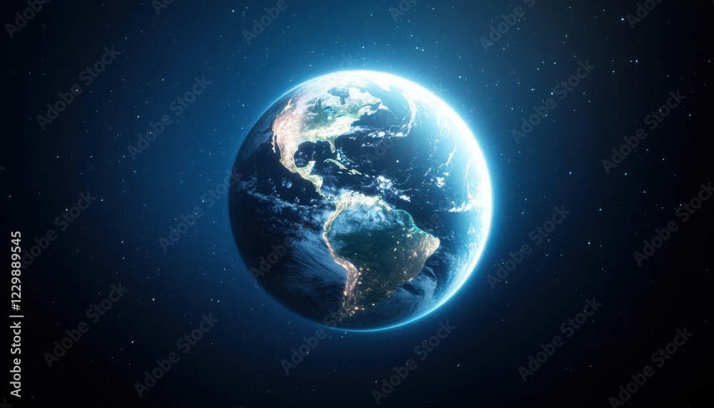 Earth against a blue background with glowing elements Earth against a blue background with glowing elements