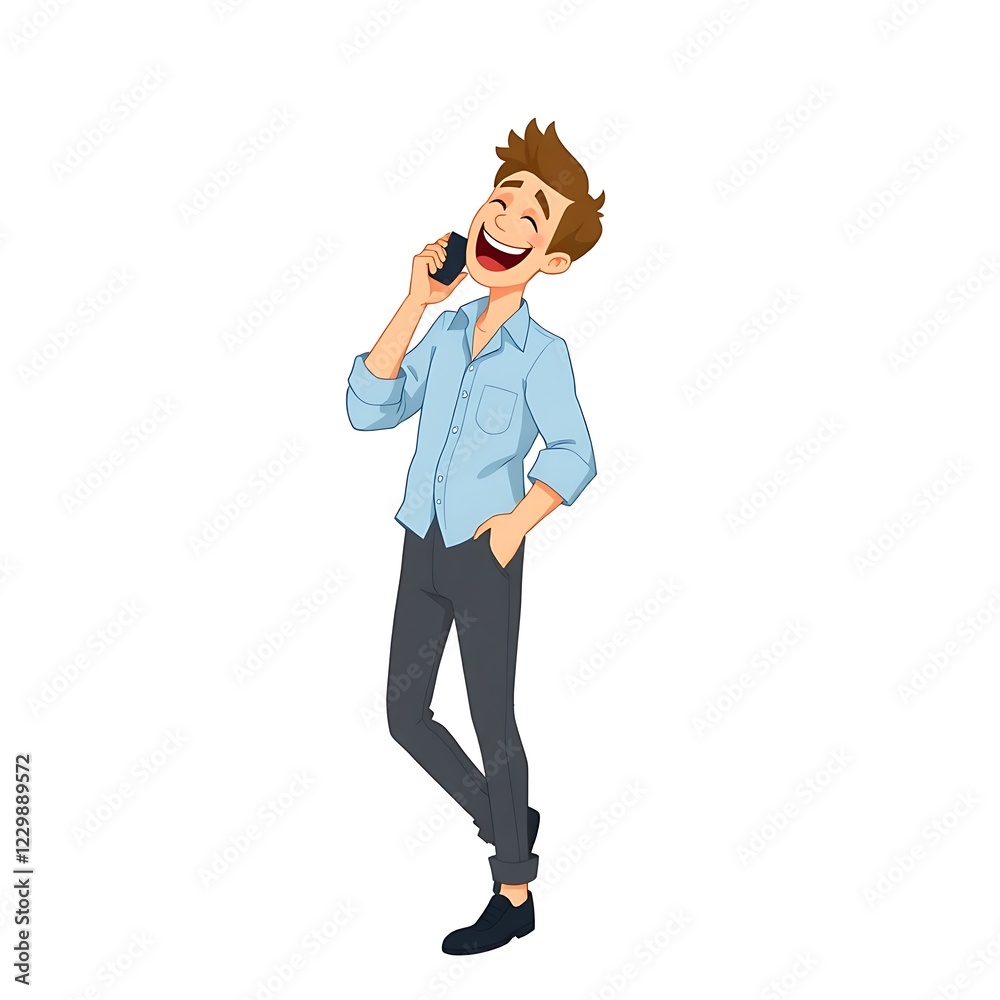 illustration of a man standing on the phone with a happy expression, generative ai illustration of a man standing on the phone with a happy expression, generative ai