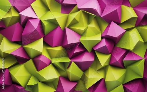 Abstract geometric background with lime and fuchsia polygons.