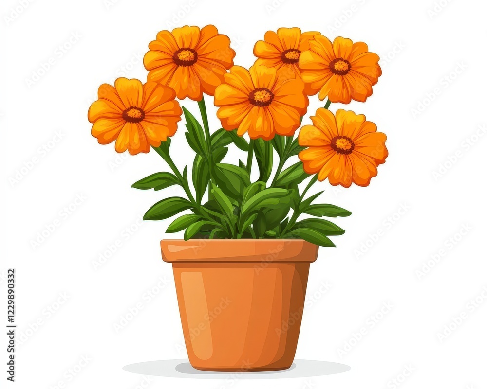 Fototapeta premium Bright Orange Flowers in a Terracotta Pot for Home Decor