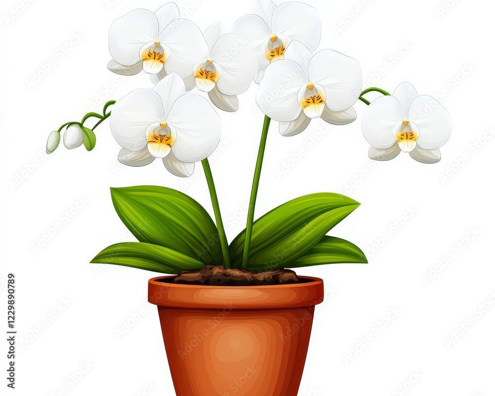 Elegant White Orchid Plant in Terracotta Pot for Home Decor Elegant White Orchid Plant in Terracotta Pot for Home Decor