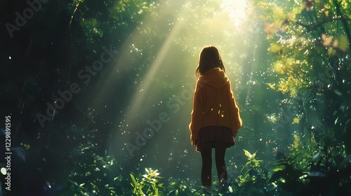 Anime Girl in a Sunlit Forest