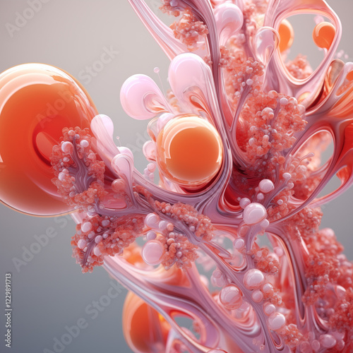 pink orange 3d abstract floral design organic fluid shape bubbles jellyfish tentacles glossy
