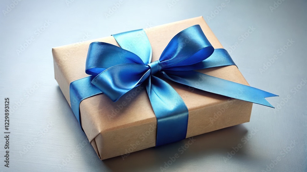 Elegant blue ribbon wrapping around a rectangular gift box, gift box, elegant, gift box, elegant Elegant blue ribbon wrapping around a rectangular gift box, gift box, elegant, gift box, elegant