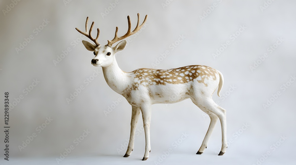 A deer standing tall with soft antlers, set against a white background A deer standing tall with soft antlers, set against a white background
