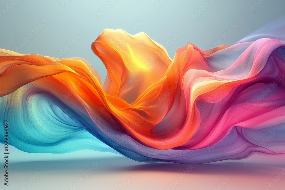 Colorful abstract fabric waves flowing gracefully under soft lighting in a vibrant setting Colorful abstract fabric waves flowing gracefully under soft lighting in a vibrant setting