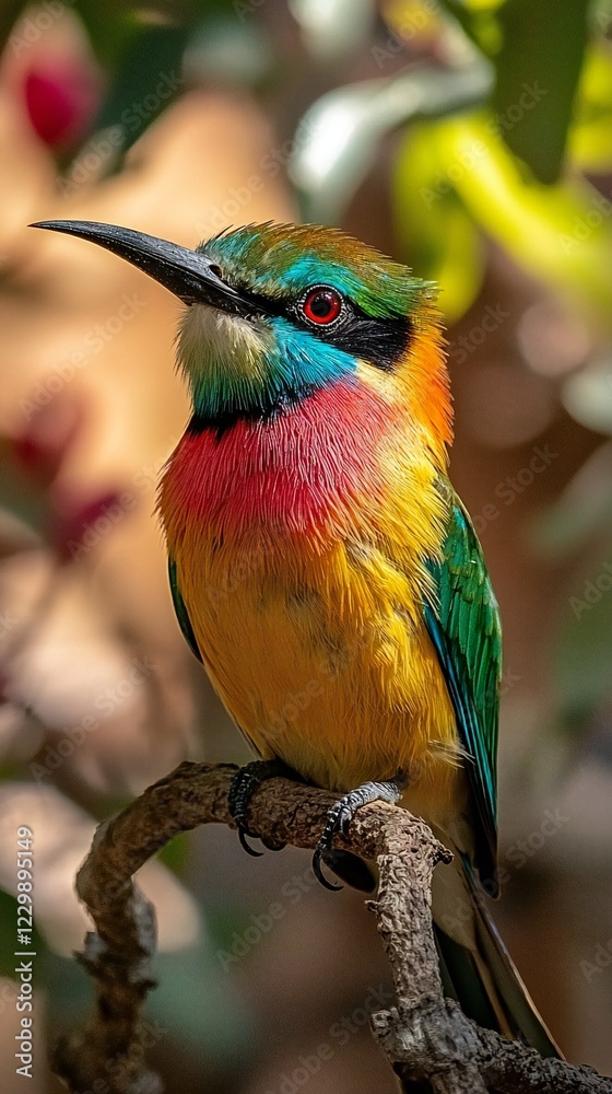Obraz premium HD Phone Wallpaper Vibrant Rainbow Colored Bird Perched on Branch Exotic Wildlife Photography