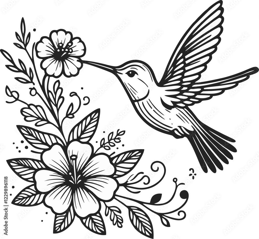 Obraz premium flying hummingbird handrawn vector art, elegance motion of hummingbird
