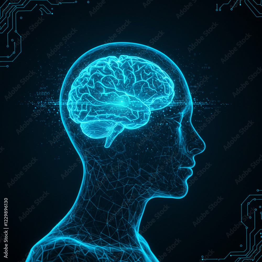 Fototapeta premium Digital Brain: AI, Neural Network Concept Art