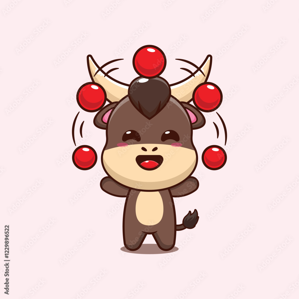 Naklejka premium bull mascot cartoon character vector illustration circus attraction with balls