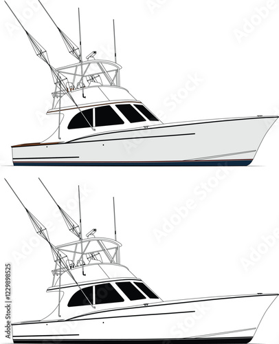  Boat vector, Sportfishing boat vector