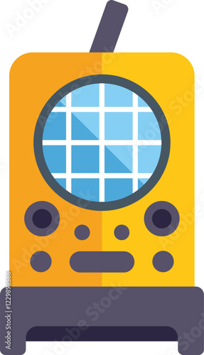 Yellow vintage radio with a large antenna is standing on a white background, bringing back the charm of the old days