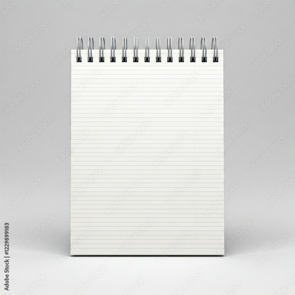 blank white notebook on white background. Blank realistic spiral bound notepad mockup on light grey background. blank white notebook on white background. Blank realistic spiral bound notepad mockup on light grey background.