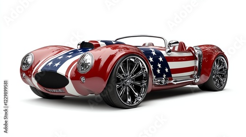 Classic car with American flag design on white isolated background photo