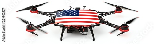 Drone with American flag design on white isolate background. photo