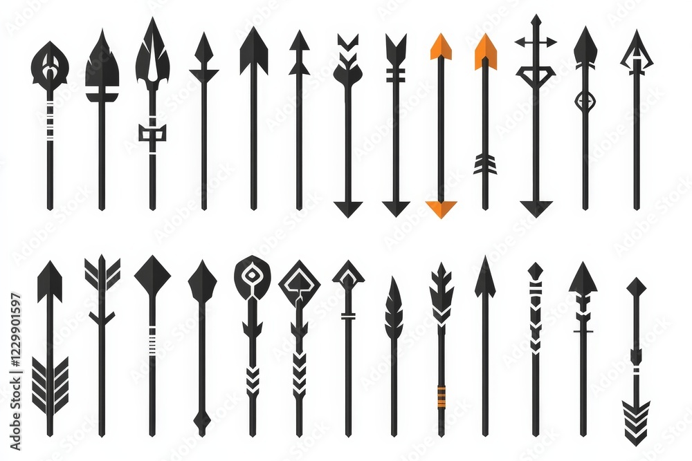 Collection of various arrow designs featuring unique shapes and styles for artistic inspiration or craft projects Collection of various arrow designs featuring unique shapes and styles for artistic inspiration or craft projects