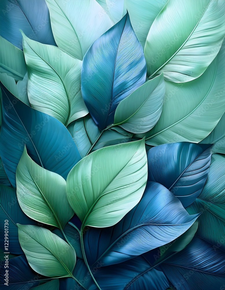 A modern wallpaper featuring overlapping translucent botanical leaves. A modern wallpaper featuring overlapping translucent botanical leaves.