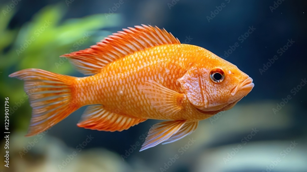 Vibrant orange fish swimming in aquarium. (1) Vibrant orange fish swimming in aquarium. (1)