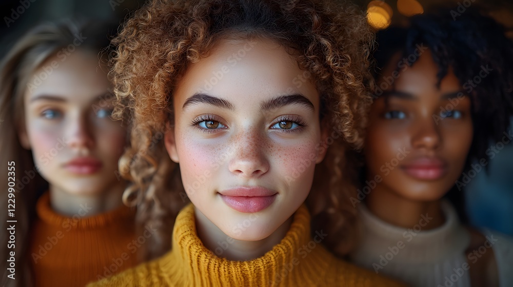 Fototapeta premium Group of young girls and women looking ahead with confidence, symbolizing future empowerment, 8K high resolution with copy space