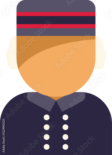 Icon of a bellhop standing and wearing a uniform with buttons and a hat