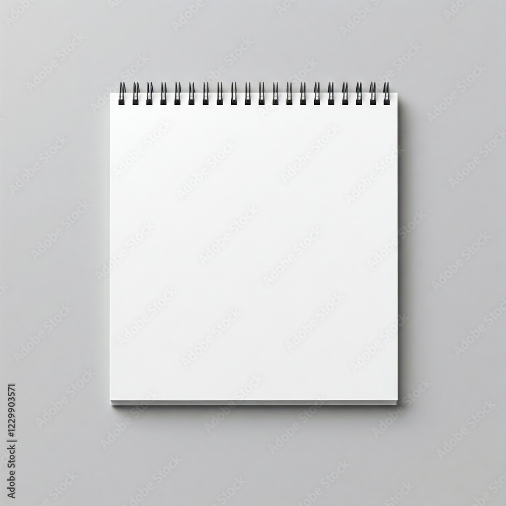 blank white notebook on white background. Blank realistic spiral bound notepad mockup on light grey background. blank white notebook on white background. Blank realistic spiral bound notepad mockup on light grey background.