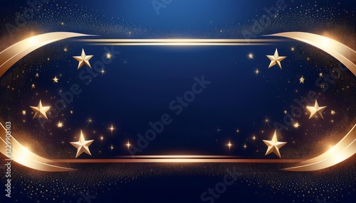 A futuristic championship banner with a dark navy blue background, decorated with glowing golden stars and light streaks along the edges.
