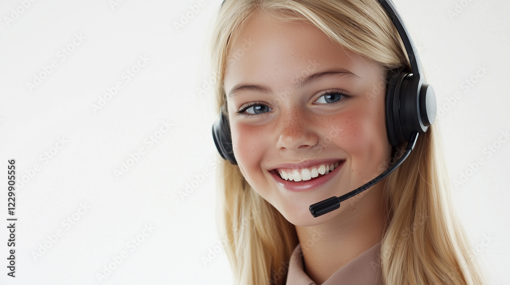 Customer support specialist using a headset, with a welcoming smile. She is in a collaborative office space, conveying a strong sense of trustworthiness and excellent customer care. Customer support specialist using a headset, with a welcoming smile. She is in a collaborative office space, conveying a strong sense of trustworthiness and excellent customer care.