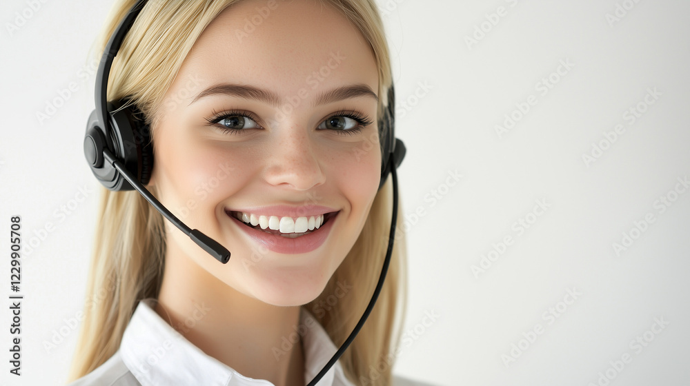 A confident woman in a headset, smiling warmly at the camera. Ideal for showcasing customer support and professional communication in business settings. A confident woman in a headset, smiling warmly at the camera. Ideal for showcasing customer support and professional communication in business settings.