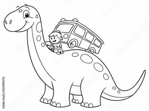 Adorable Dinosaur and Boy Coloring Page Fun Prehistoric Adventure