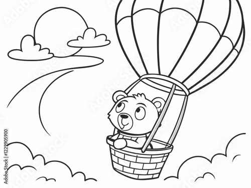 Adorable Bear in a Hot Air Balloon Free Printable Coloring Page