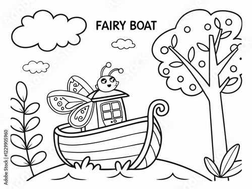 Adorable Fairy Boat Coloring Page for Kids