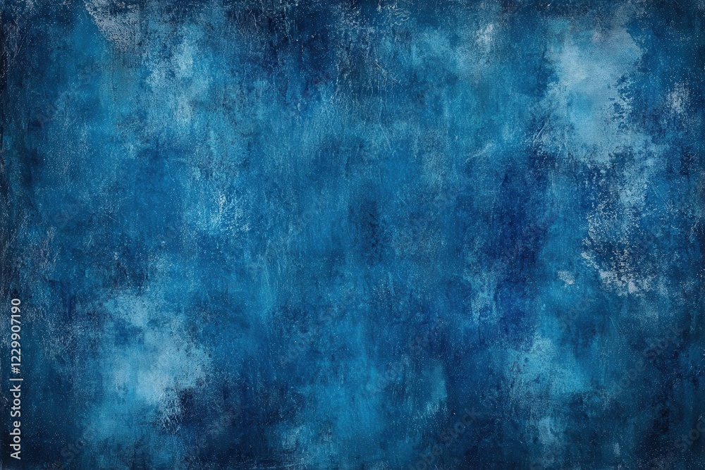 There is a detailed close up view of a blue and gold painting adorning a wall There is a detailed close up view of a blue and gold painting adorning a wall