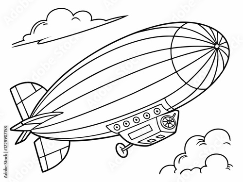 Airship Coloring Page Blimp Flying High Above Clouds