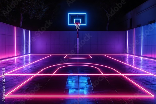A stage illuminated with vibrant purple and blue lights, creating a dynamic and energetic atmosphere for the performance