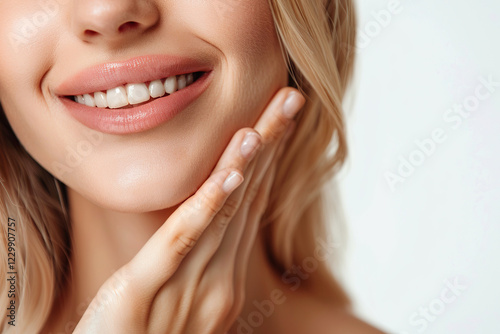 Studio shot of a beautiful blond woman with perfect skin. close-up and natural light 