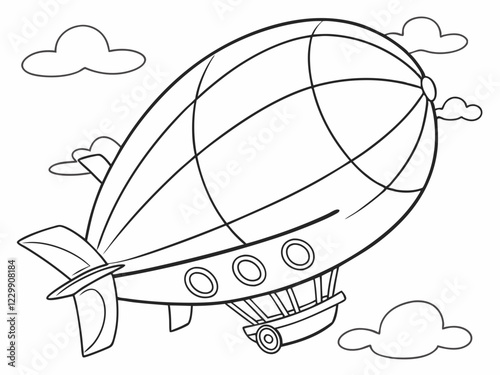 Coloring Page Blimp Airship Flying High in the Sky