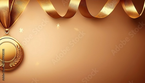 Luxurious background for the champion with a gold ribbon and gold medal, in the middle there is a blank for text. winner, championship, template, competition.