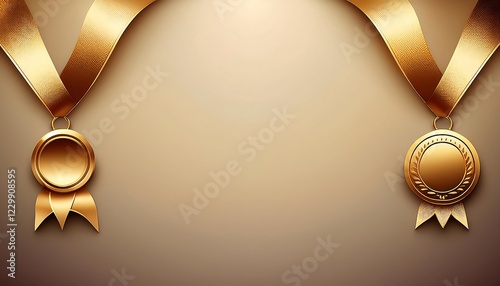 Luxurious background for the champion with a gold ribbon and gold medal, in the middle there is a blank for text. winner, championship, template, competition.