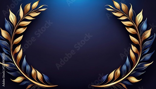 A clean, modern championship banner design with a minimalist gold laurel wreath framing both sides of the image. champion, competition, template.